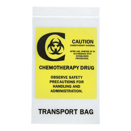 Hazardous Drug Bag Caution / Chemotherapy Drug / Observe Safety Precautions for Handling and Administration / Transport Bag Clear 6 X 9 Inch - BeHope
