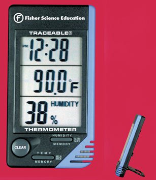 Digital Thermometer / Hygrometer Fisherbrand™ Traceable® Fahrenheit / Celsius 32° to 122°F (0 to 50°C) Internal Sensor Desk / Wall Mount Battery Operated - BeHope