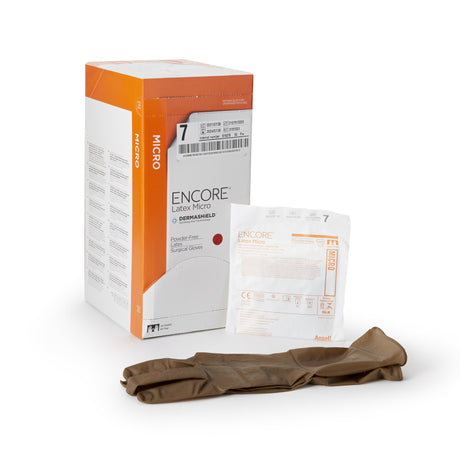 Surgical Glove ENCORE® Latex Micro Size 7 Sterile Latex Standard Cuff Length Micro-Textured Brown Chemo Tested - BeHope