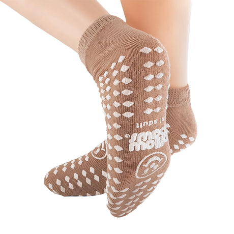 Slipper Socks Pillow Paws® 360° Imprint Unisex Adult X-Large All Around Tread Single Patient Use Tan - BeHope