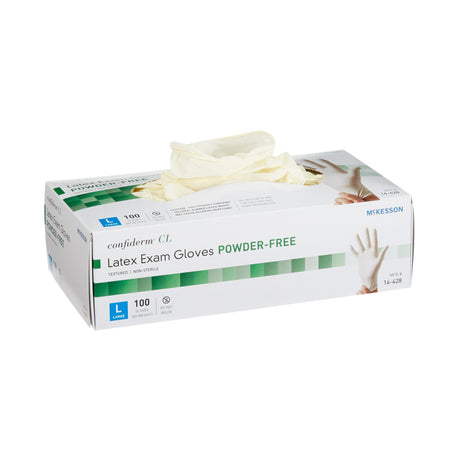 Exam Glove McKesson Confiderm® Large NonSterile Latex Standard Cuff Length Textured Fingertips Ivory Not Rated - BeHope