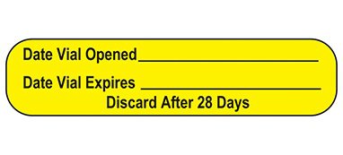 Pre-Printed / Write On Label Indeed Auxiliary Label Yellow Paper Date Vial Opened_____Date Vial Expires____ Discard After 28 Days Black Quality Control Label 3/8 X 1-5/8 Inch - BeHope