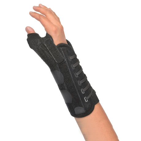 Thumb Brace with Wrist Support Titan Thumb™ Adult One Size Fits Most Dual-Pull Lace Closure Right Hand Black - BeHope