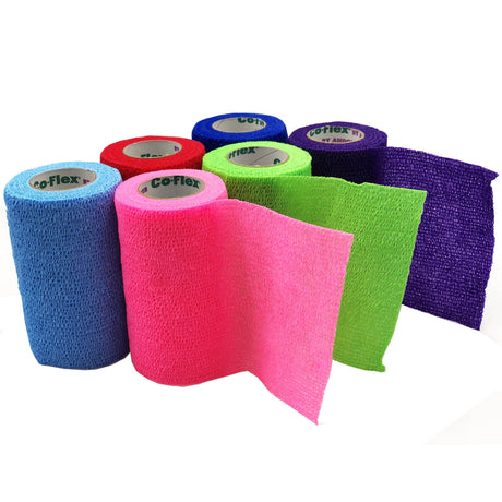 Cohesive Bandage CoFlex® 4 Inch X 5 Yard Self-Adherent Closure Neon Pink / Blue / Purple / Light Blue / Neon Green / Red NonSterile 14 lbs. Tensile Strength - BeHope