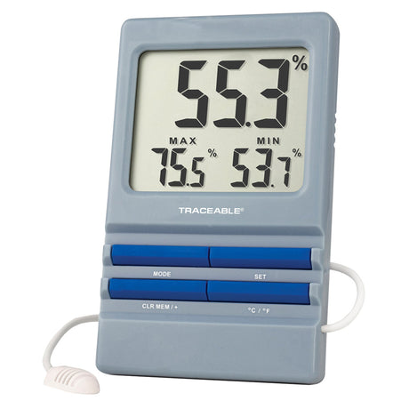 Digital Thermometer / Hygrometer with Alarm Traceable® Fahrenheit / Celsius -58° to +158°F (-50° to +70°C) External Probe Desk / Wall Mount Battery Operated - BeHope