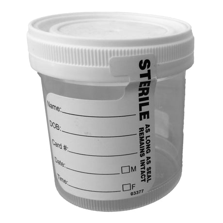 Specimen Container with Temperature Strip Starplex® 53 mm Opening 90 mL (3 oz.) Screw Cap Patient Information Sterile - BeHope