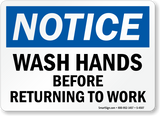 Door Sign Notice Wash Hands Before Returning To Work - BeHope