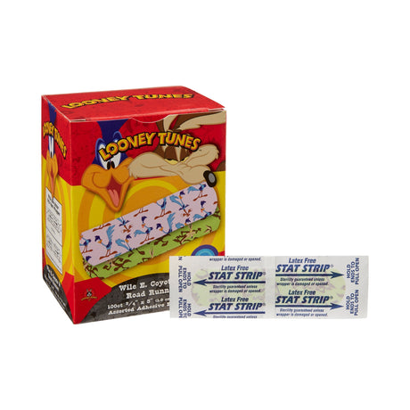 Adhesive Strip Looney Tunes™ Stat Strip® Plastic Kid Design (Looney Tunes Wile Coyote / Roadrunner) 3/4 X 3 Inch Sterile - BeHope