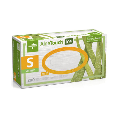 Exam Glove Aloetouch® Ice™ Small NonSterile Nitrile Standard Cuff Length Textured Fingertips Green Chemo Tested - BeHope
