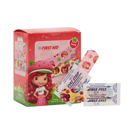 Adhesive Strip Stat Strip® Plastic Kid Design (Strawberry Shortcake) 3/4 X 3 Inch Sterile - BeHope