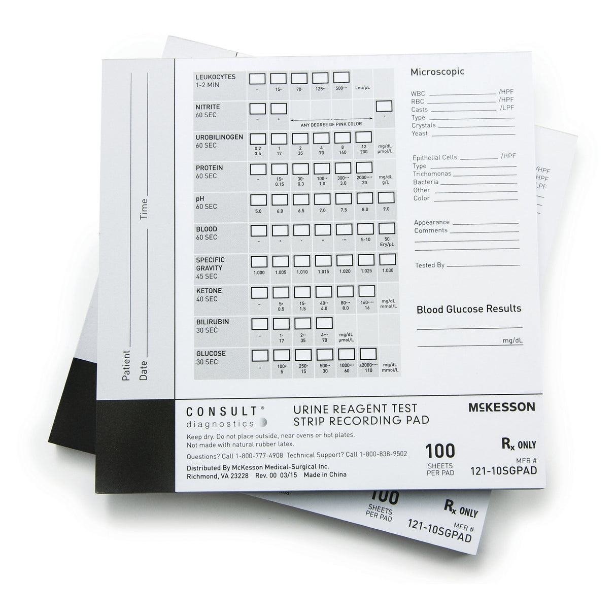 Urine Reagent Test Strip Recording Pad McKesson Consult™ For use with McKesson CONSULT® 10SG Urine Reagent Strips (MFR # 121-10SG) - BeHope