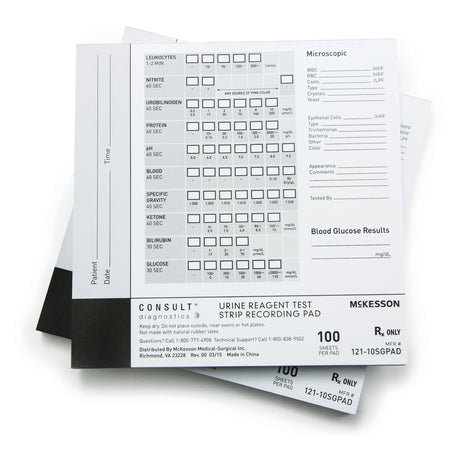Urine Reagent Test Strip Recording Pad McKesson Consult™ For use with McKesson CONSULT® 10SG Urine Reagent Strips (MFR # 121-10SG) - BeHope
