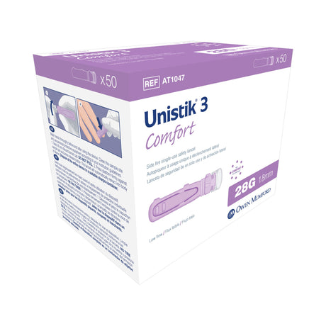 Safety Lancet Unistik 3 28 Gauge Visual Lockout Push Button Activation Finger - BeHope