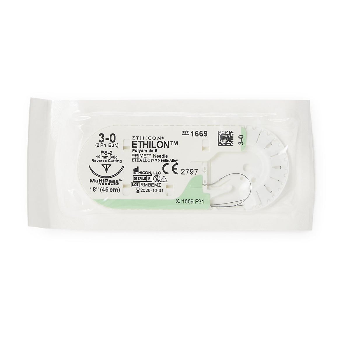 Nonabsorbable Suture with Needle Ethilon™ Nylon PS-2 3/8 Circle Precision Reverse Cutting Needle Size 3-0 Monofilament - BeHope
