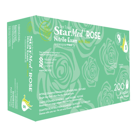 Exam Glove StarMed® Rose Small NonSterile Nitrile Standard Cuff Length Textured Fingertips Pink Not Rated - BeHope